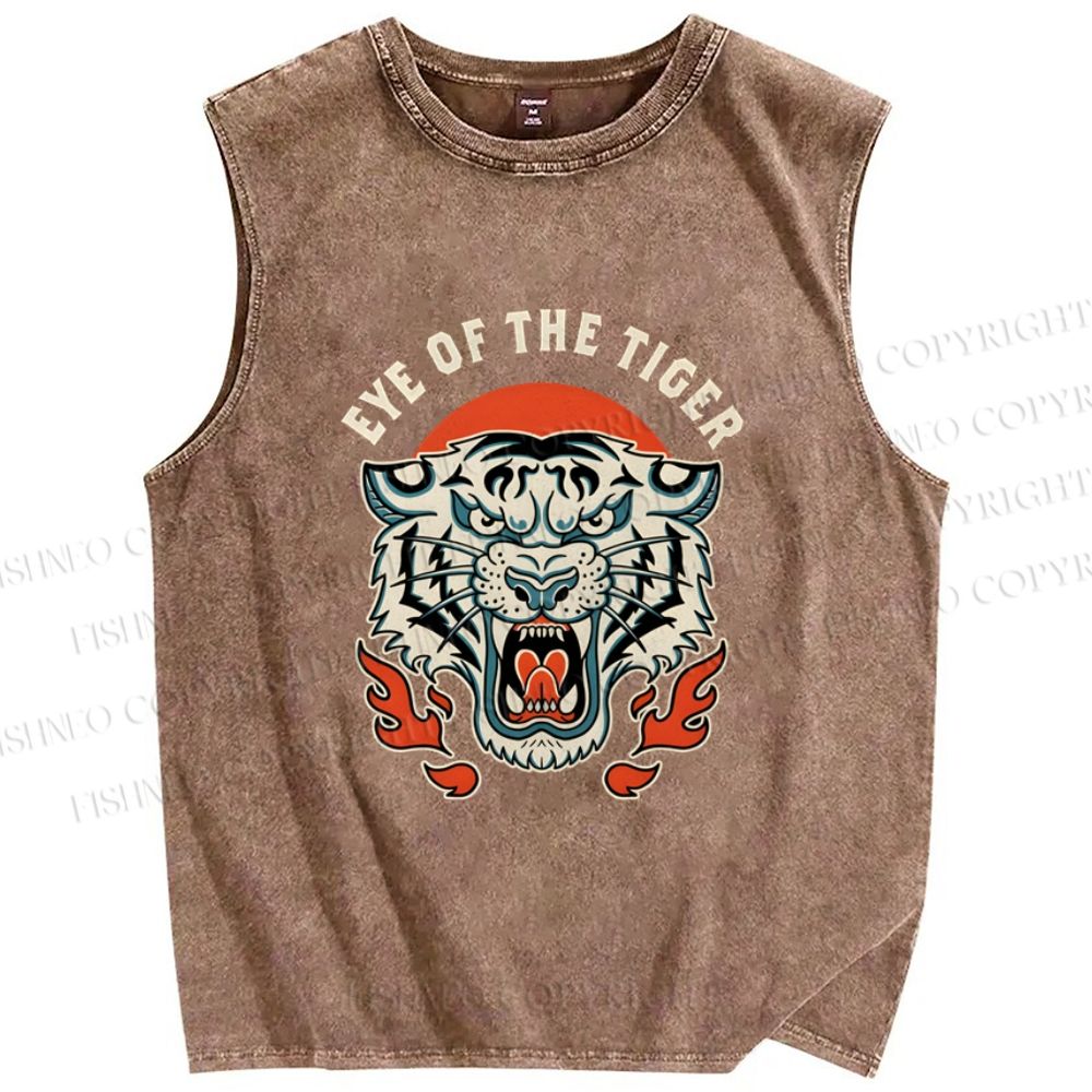 Unisex Eye Of The Tiger Printed Washed Tank Top
