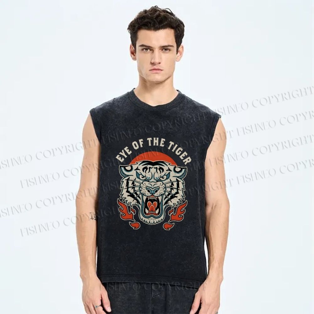 Unisex Eye Of The Tiger Printed Washed Tank Top