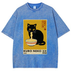 Unisex Kuro Neko Ramen Washed T-Shirt
