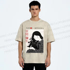 Unisex Yayoi Kusama Girl Cat Printed Washed Tee