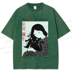 Unisex Yayoi Kusama Girl Cat Printed Washed Tee