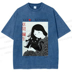 Unisex Yayoi Kusama Girl Cat Printed Washed Tee
