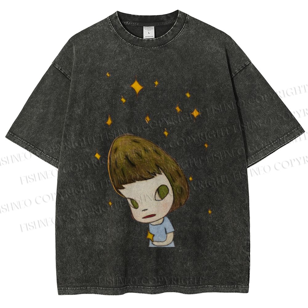 Unisex Yoshitomo Nara Star Girl Printed Washed Tee