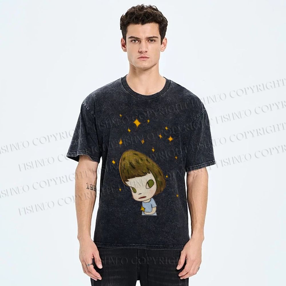 Unisex Yoshitomo Nara Star Girl Printed Washed Tee