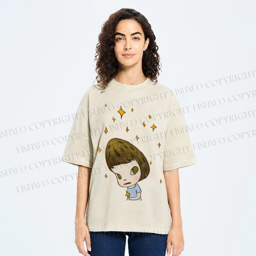 Unisex Yoshitomo Nara Star Girl Printed Washed Tee