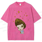 Unisex Yoshitomo Nara Star Girl Printed Washed Tee