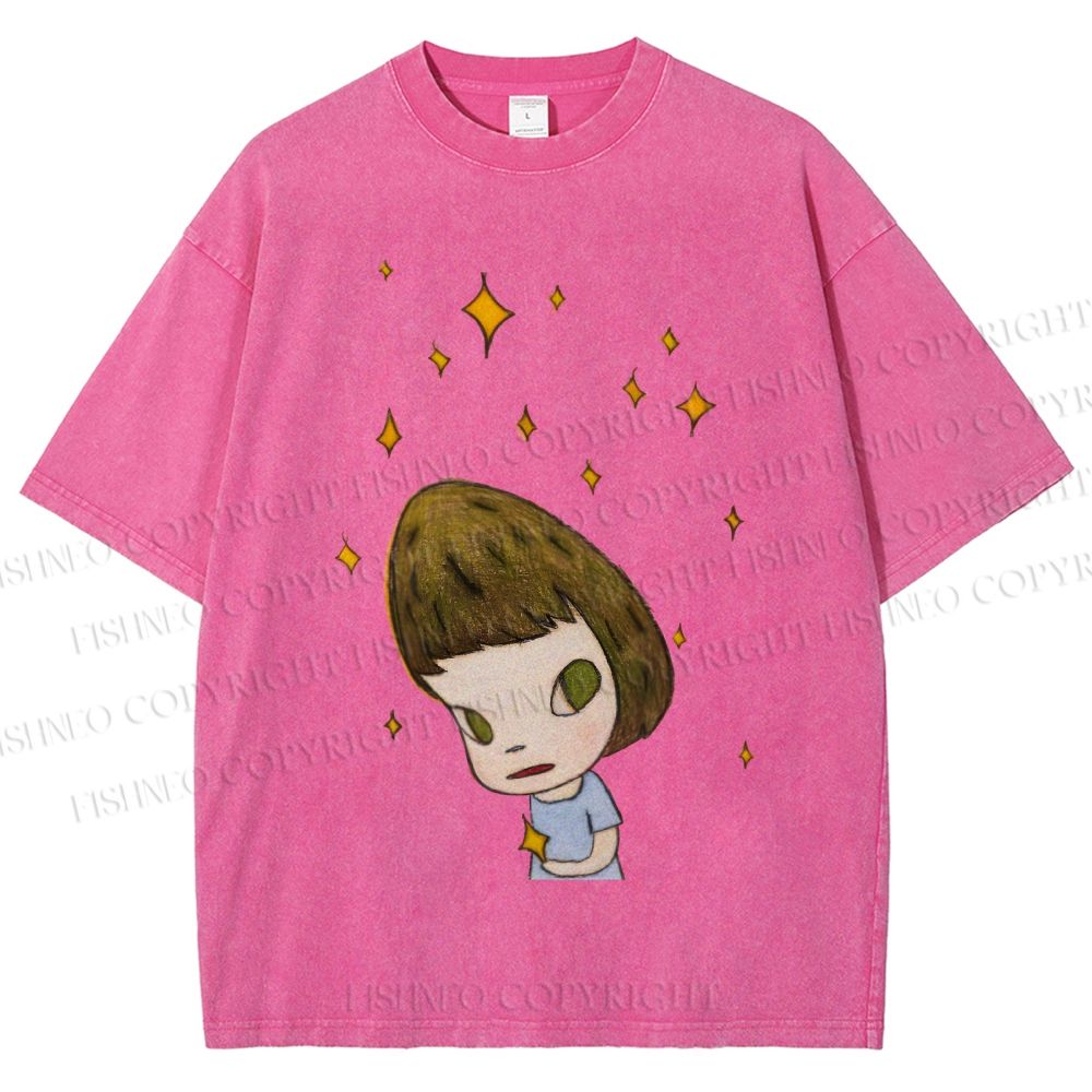 Unisex Yoshitomo Nara Star Girl Printed Washed Tee