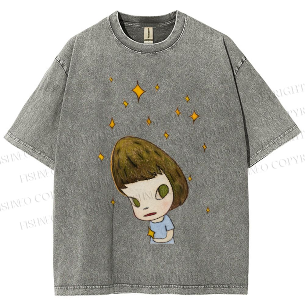 Unisex Yoshitomo Nara Star Girl Printed Washed Tee