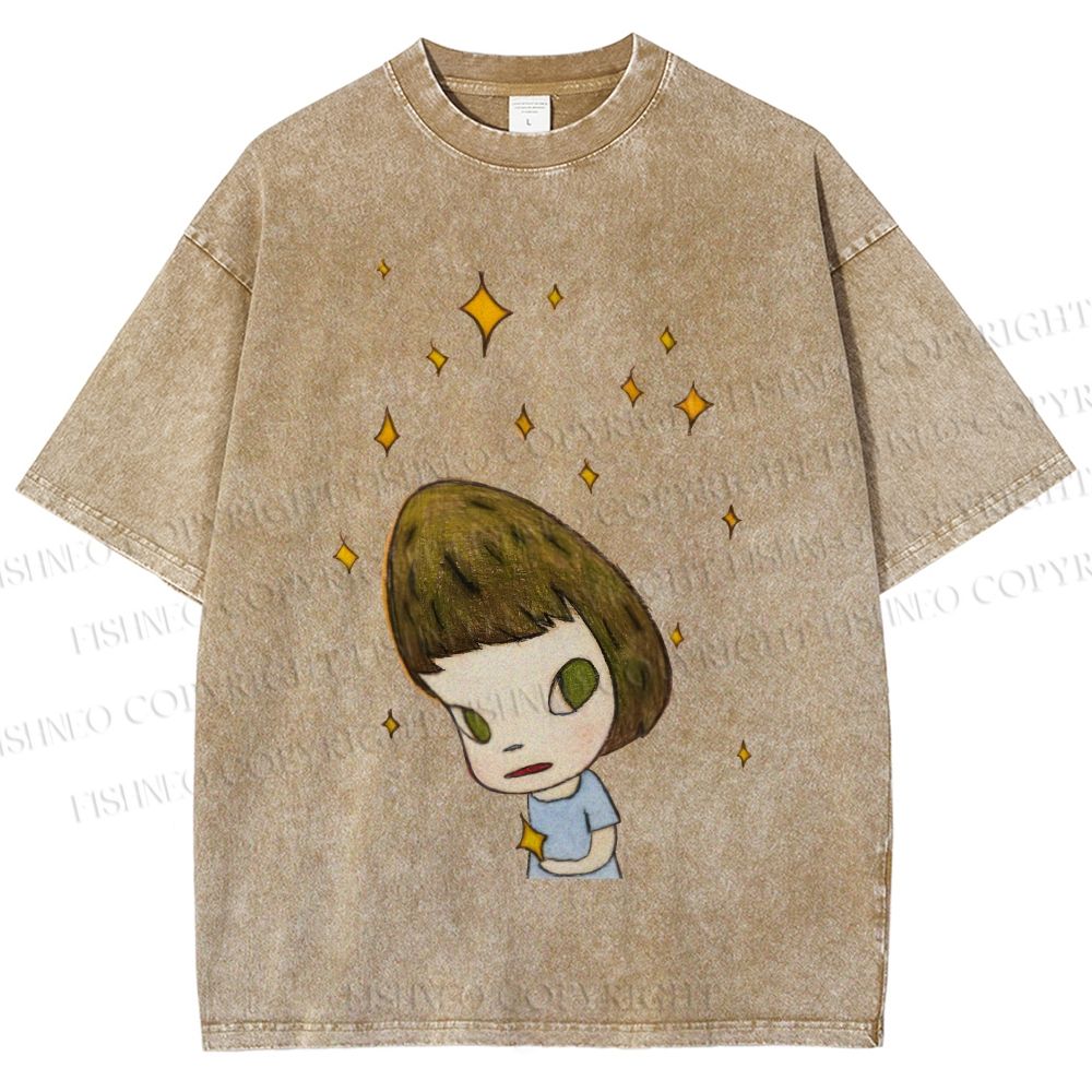 Unisex Yoshitomo Nara Star Girl Printed Washed Tee