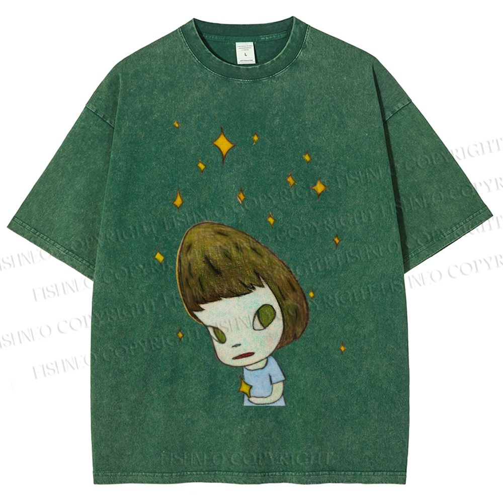 Unisex Yoshitomo Nara Star Girl Printed Washed Tee