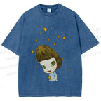 Unisex Yoshitomo Nara Star Girl Printed Washed Tee