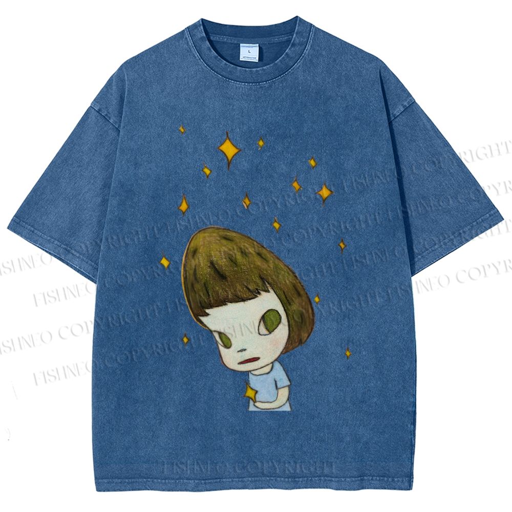 Unisex Yoshitomo Nara Star Girl Printed Washed Tee