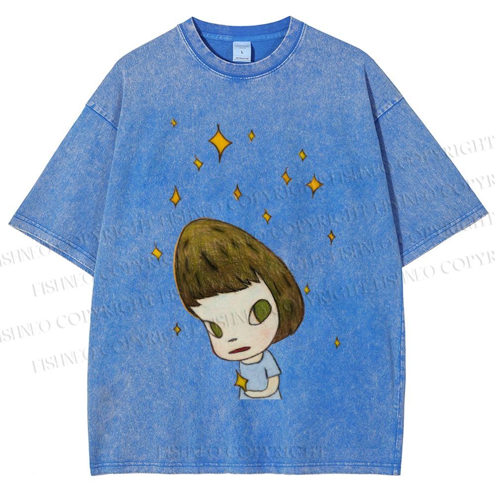 Unisex Yoshitomo Nara Star Girl Printed Washed Tee