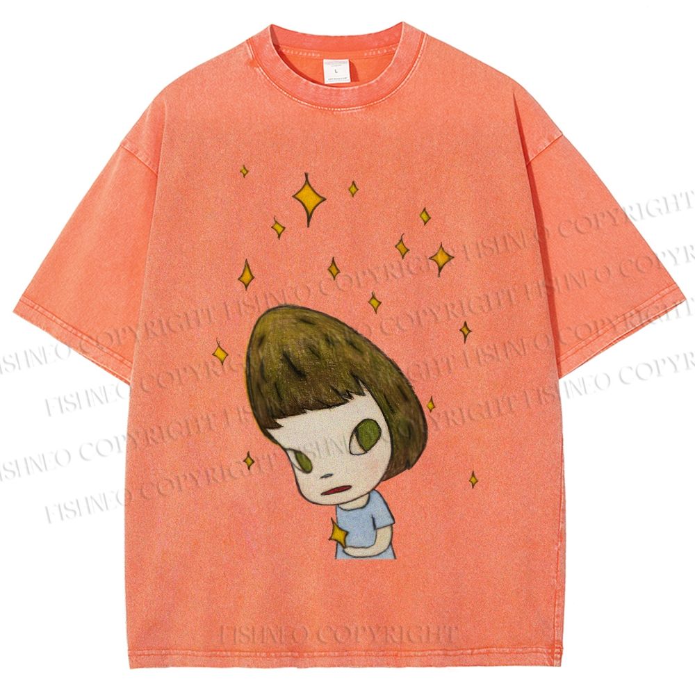 Unisex Yoshitomo Nara Star Girl Printed Washed Tee
