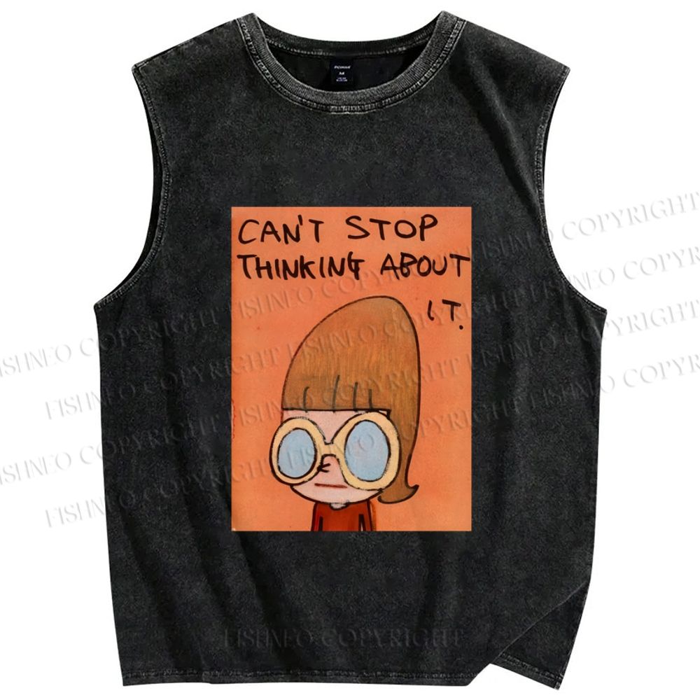 Unisex Yoshitomo Nara Can't Stop Thinking About It Printed Washed Tank Top