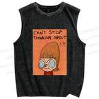 Unisex Yoshitomo Nara Can't Stop Thinking About It Printed Washed Tank Top