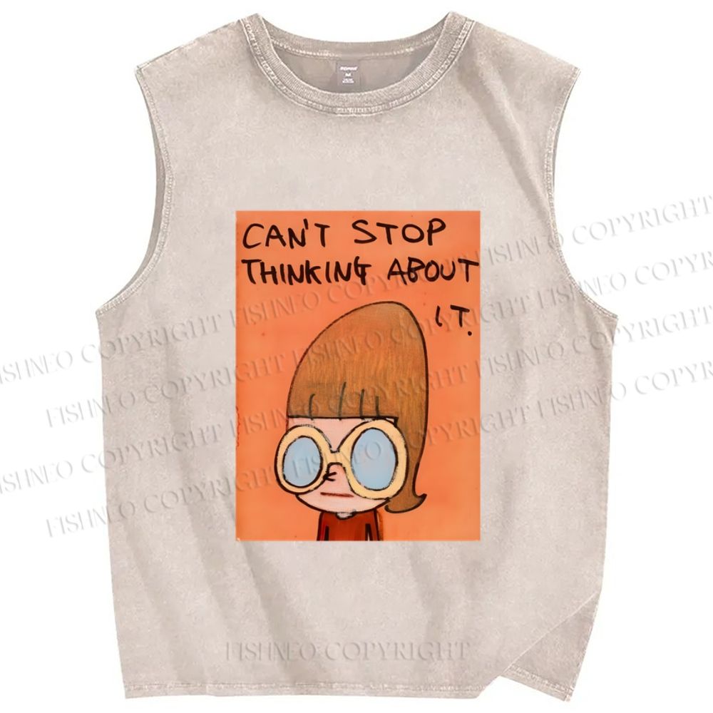 Unisex Yoshitomo Nara Can't Stop Thinking About It Printed Washed Tank Top