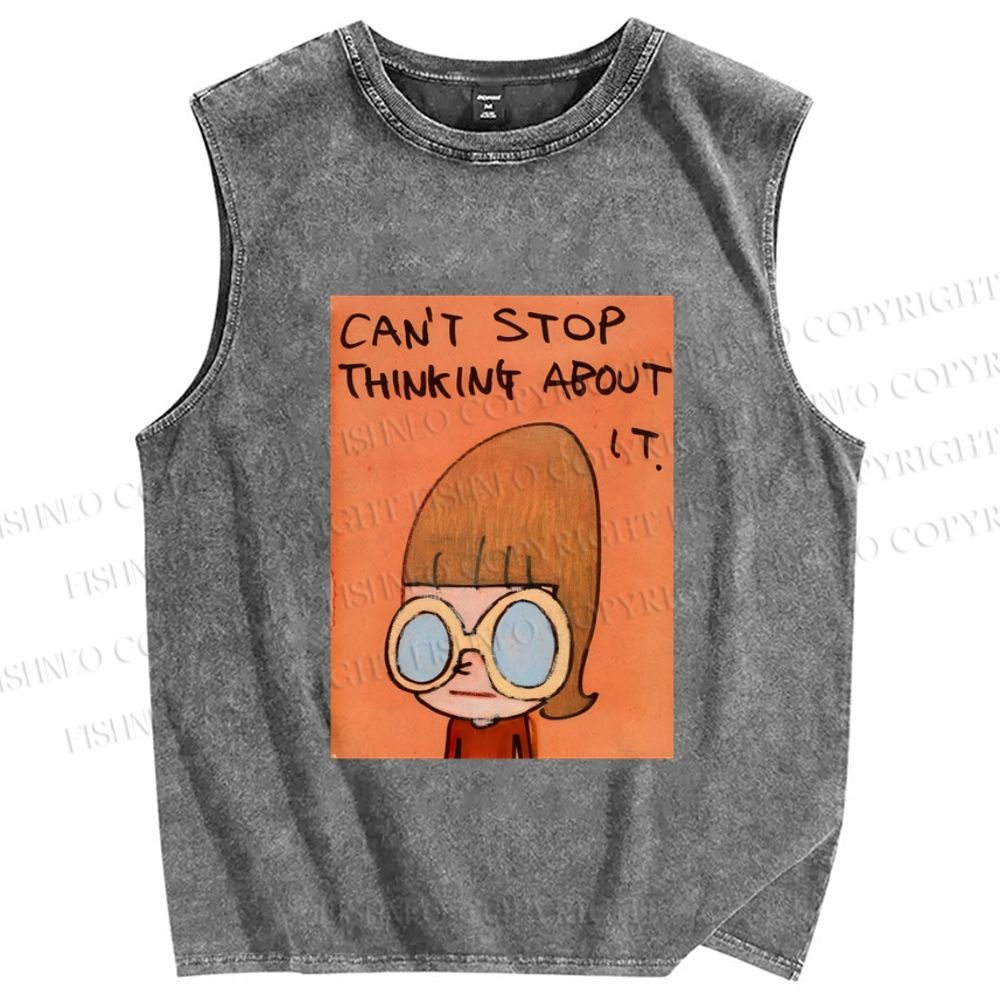 Unisex Yoshitomo Nara Can't Stop Thinking About It Printed Washed Tank Top