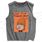 Unisex Yoshitomo Nara Can't Stop Thinking About It Printed Washed Tank Top