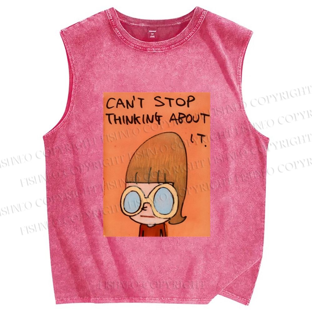 Unisex Yoshitomo Nara Can't Stop Thinking About It Printed Washed Tank Top