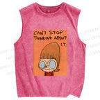 Unisex Yoshitomo Nara Can't Stop Thinking About It Printed Washed Tank Top