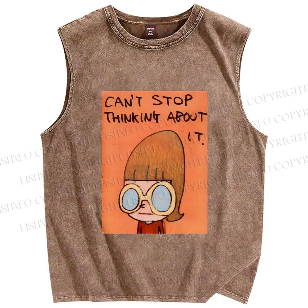 Unisex Yoshitomo Nara Can't Stop Thinking About It Printed Washed Tank Top