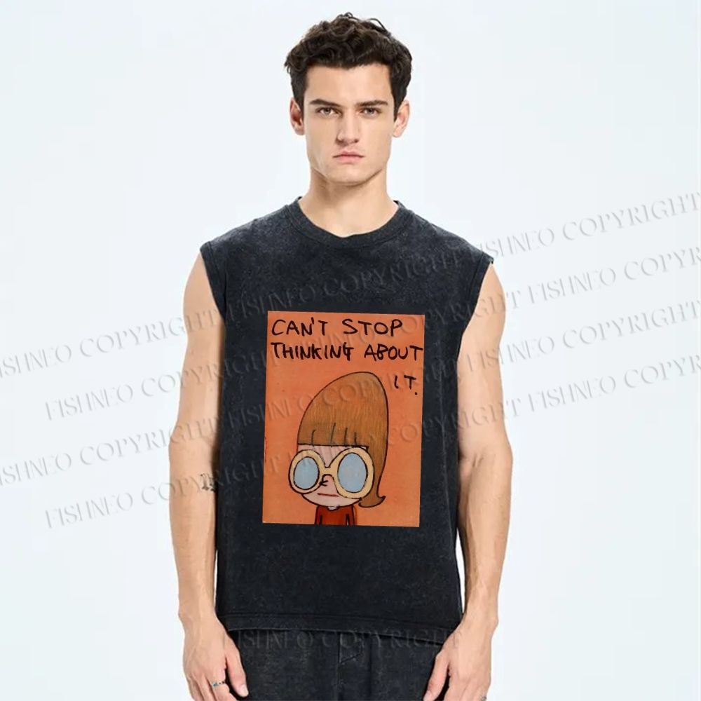 Unisex Yoshitomo Nara Can't Stop Thinking About It Printed Washed Tank Top