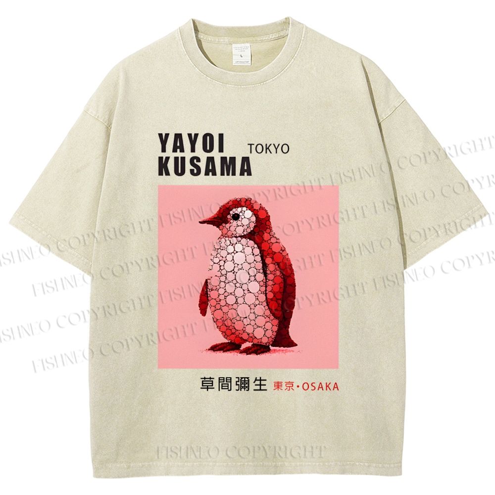 Unisex Yayoi Kusama Polka Dot Bird Printed Washed Tee
