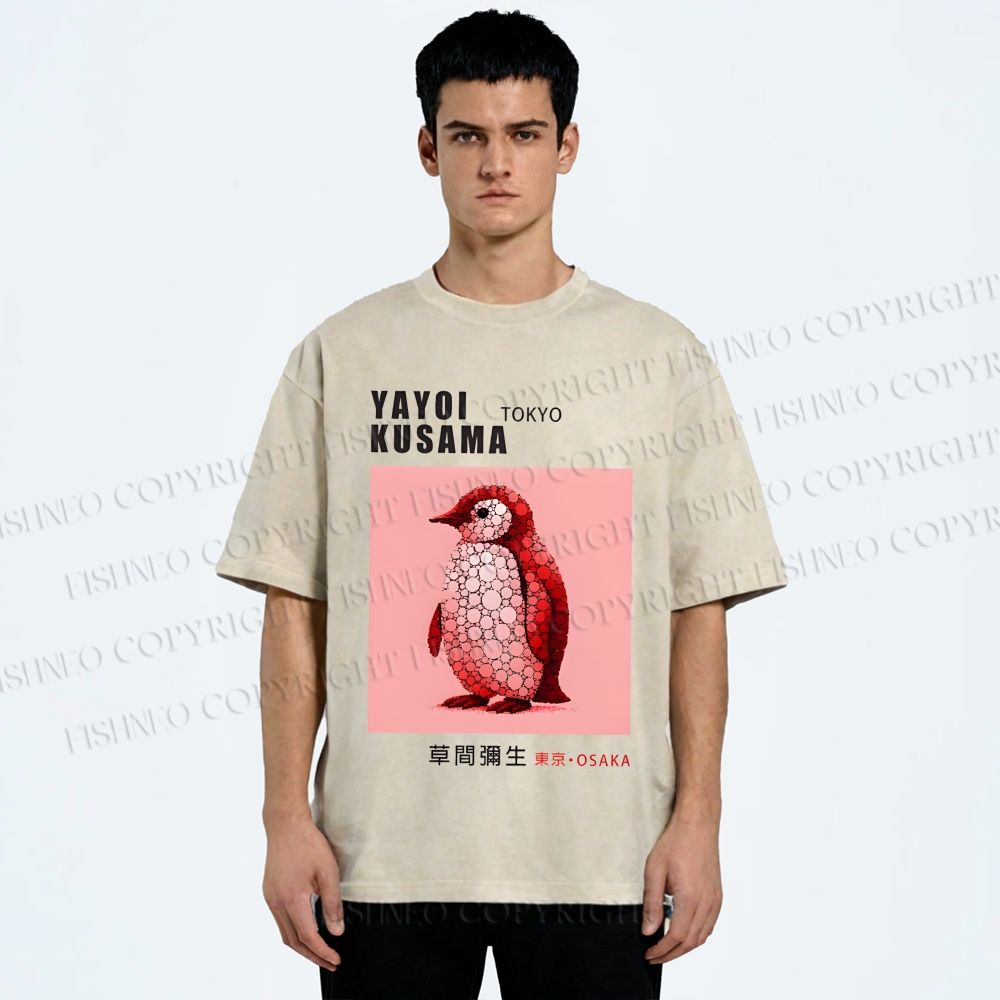 Unisex Yayoi Kusama Polka Dot Bird Printed Washed Tee