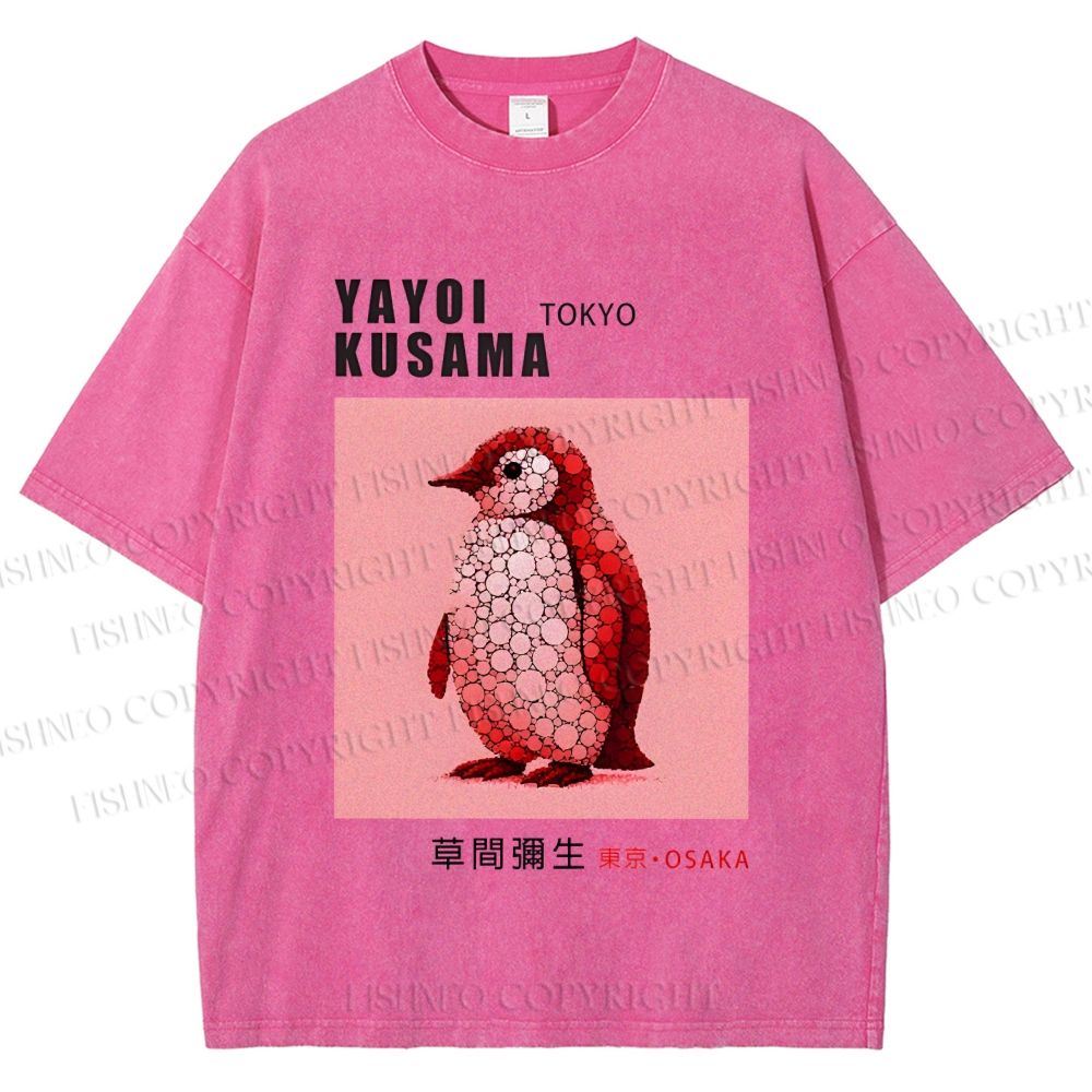 Unisex Yayoi Kusama Polka Dot Bird Printed Washed Tee