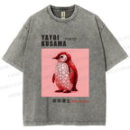 Unisex Yayoi Kusama Polka Dot Bird Printed Washed Tee