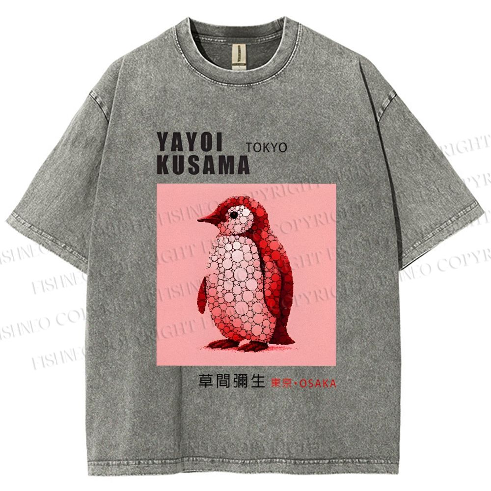 Unisex Yayoi Kusama Polka Dot Bird Printed Washed Tee