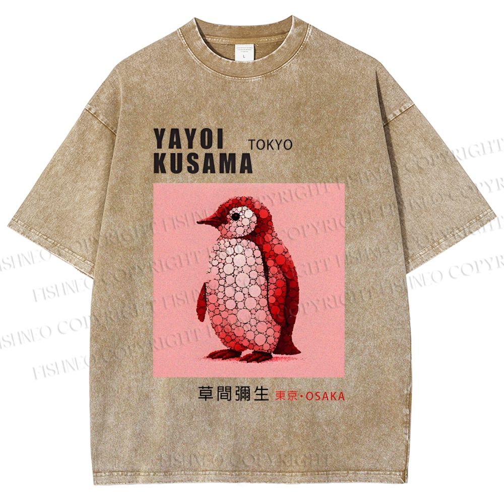 Unisex Yayoi Kusama Polka Dot Bird Printed Washed Tee
