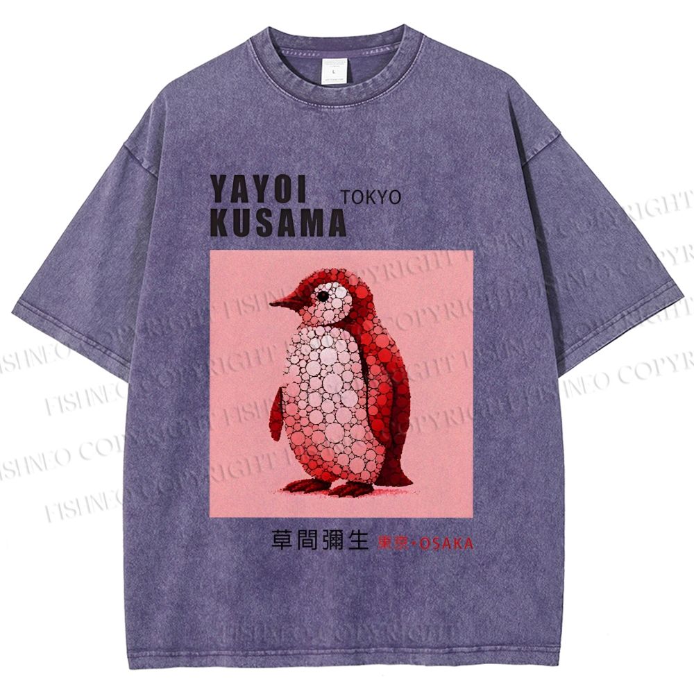Unisex Yayoi Kusama Polka Dot Bird Printed Washed Tee