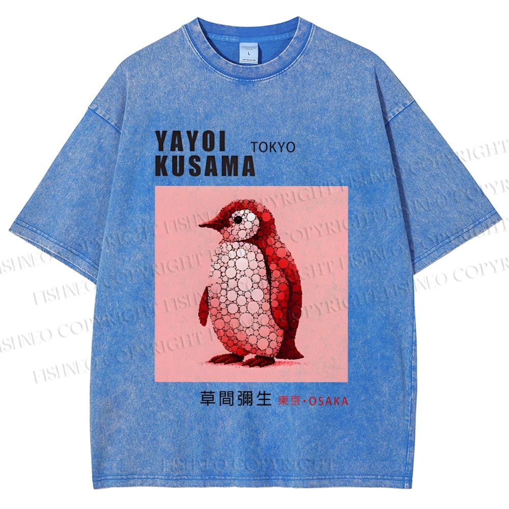 Unisex Yayoi Kusama Polka Dot Bird Printed Washed Tee