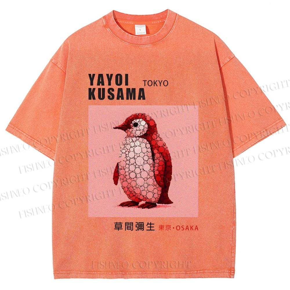 Unisex Yayoi Kusama Polka Dot Bird Printed Washed Tee