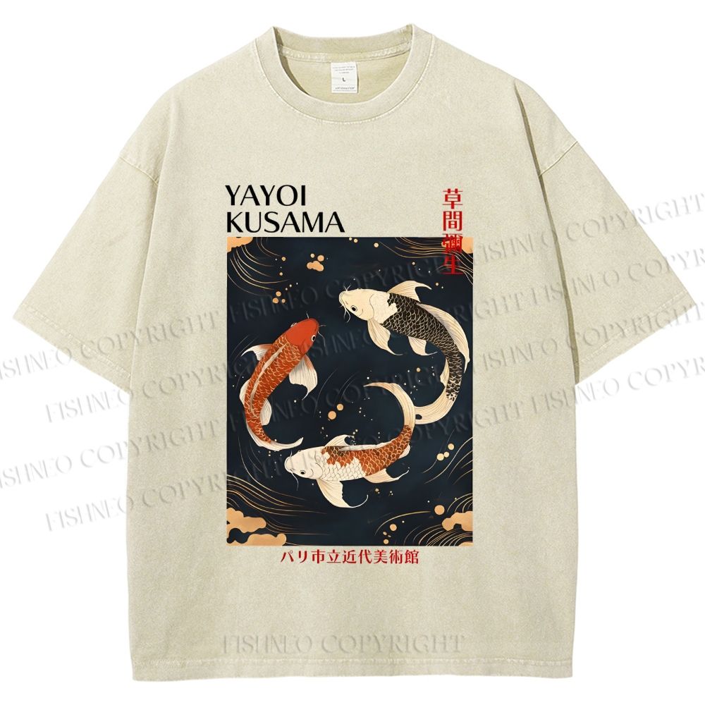 Unisex Yayoi Kusama Vintage Koi Printed Washed Tee