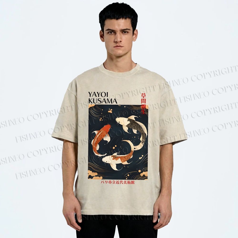 Unisex Yayoi Kusama Vintage Koi Printed Washed Tee