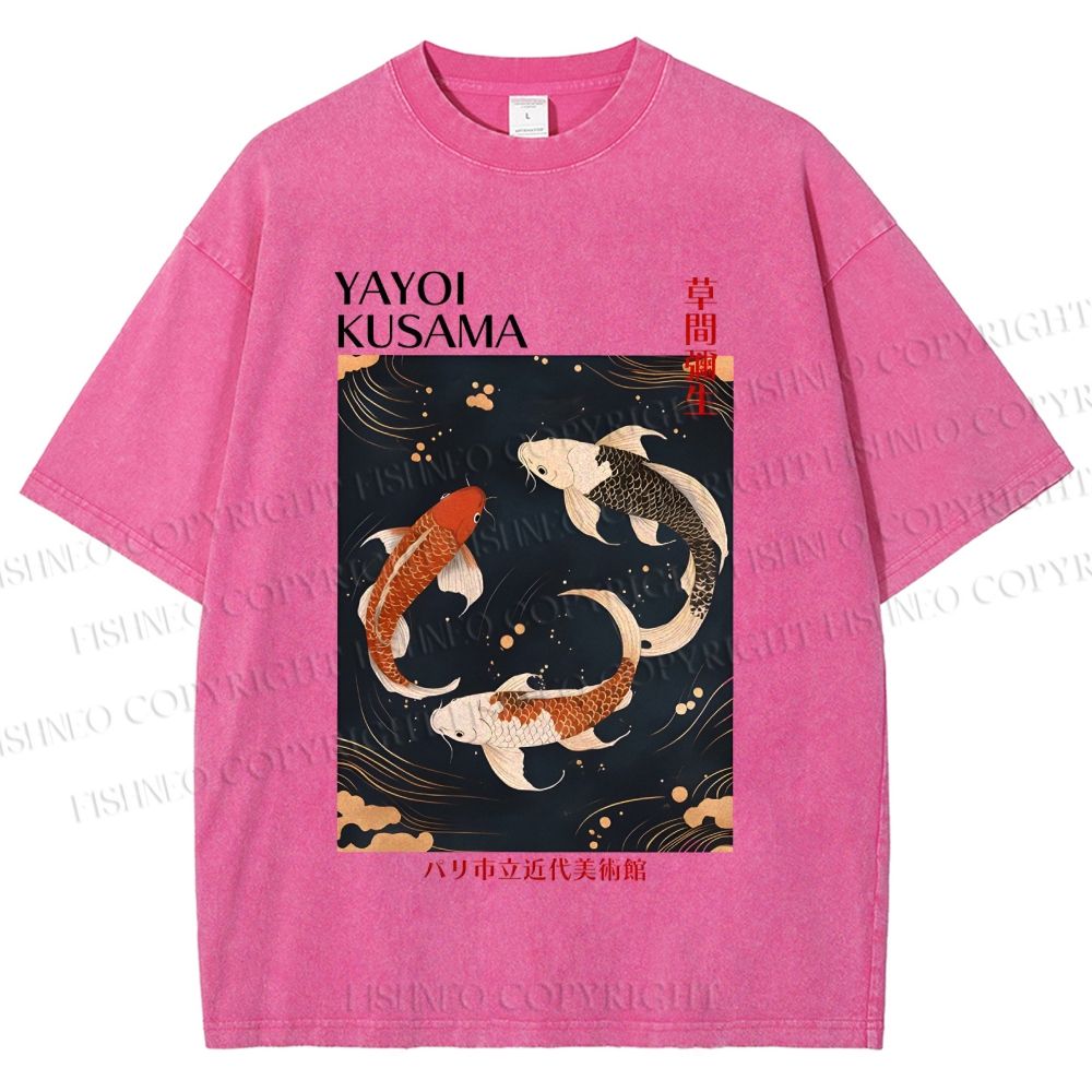 Unisex Yayoi Kusama Vintage Koi Printed Washed Tee