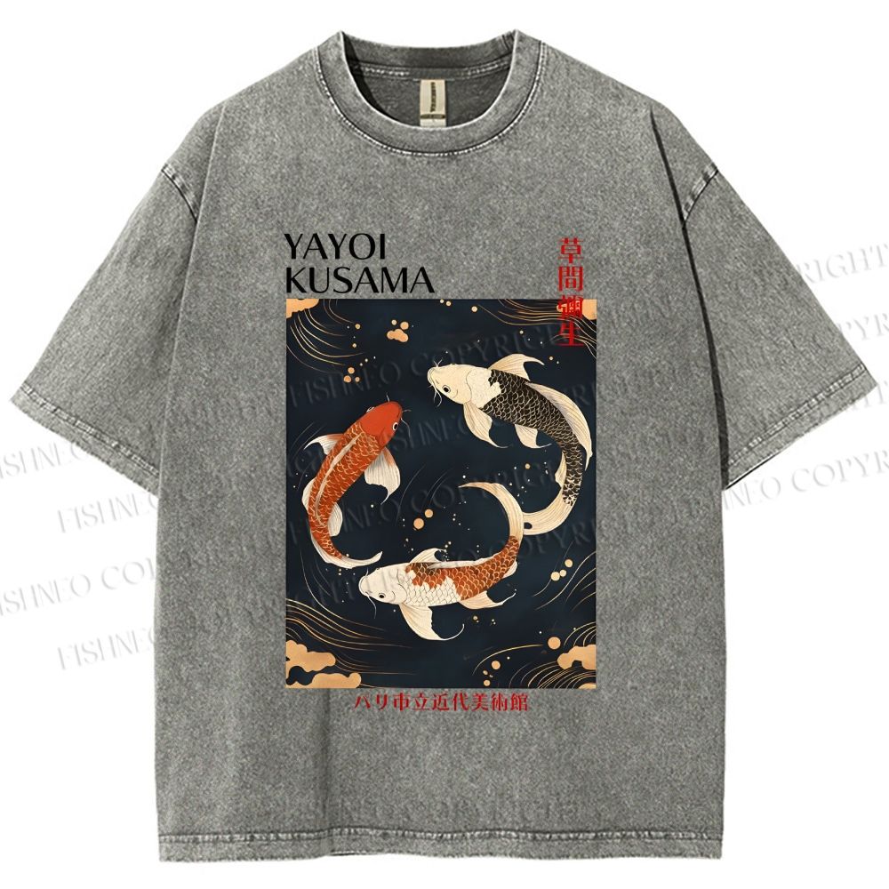 Unisex Yayoi Kusama Vintage Koi Printed Washed Tee