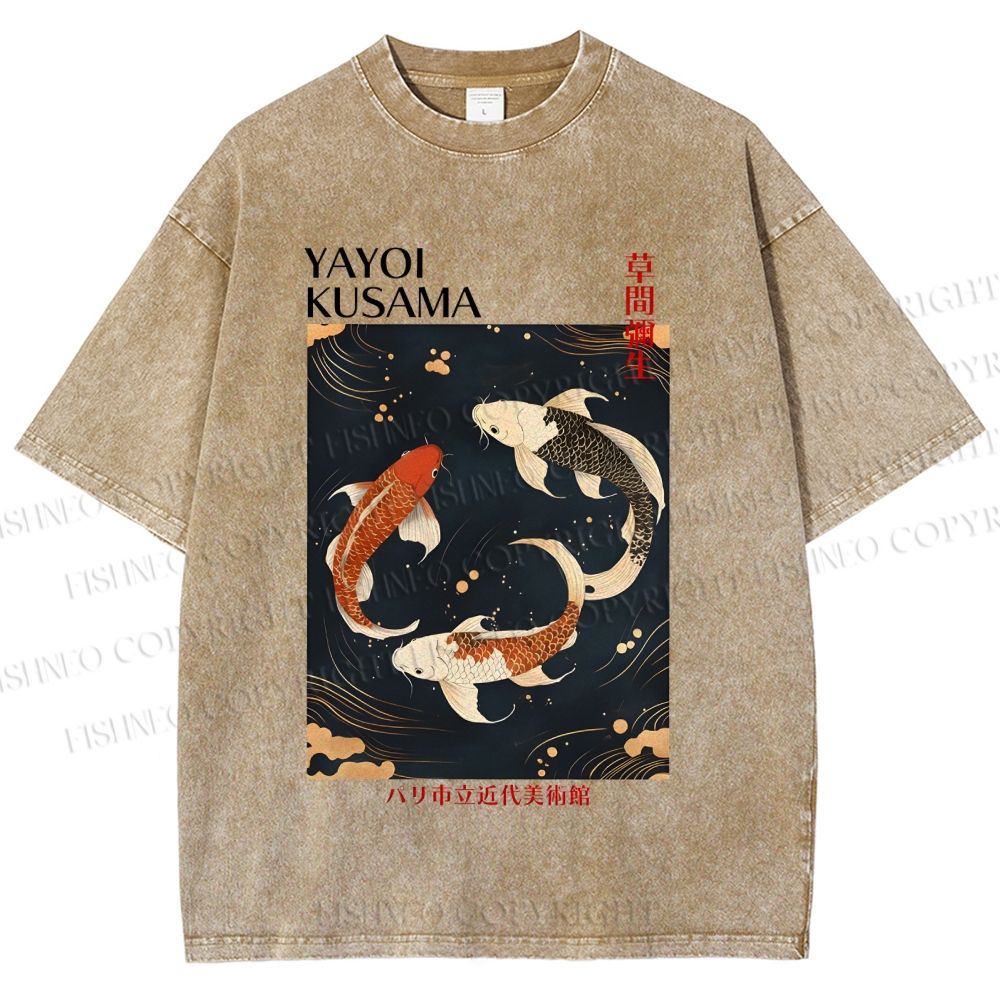 Unisex Yayoi Kusama Vintage Koi Printed Washed Tee