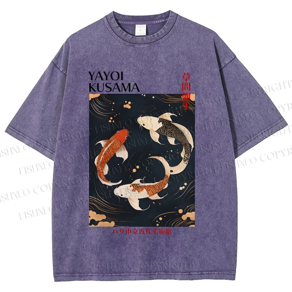 Unisex Yayoi Kusama Vintage Koi Printed Washed Tee