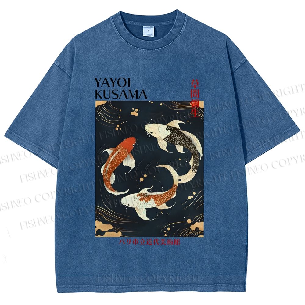 Unisex Yayoi Kusama Vintage Koi Printed Washed Tee