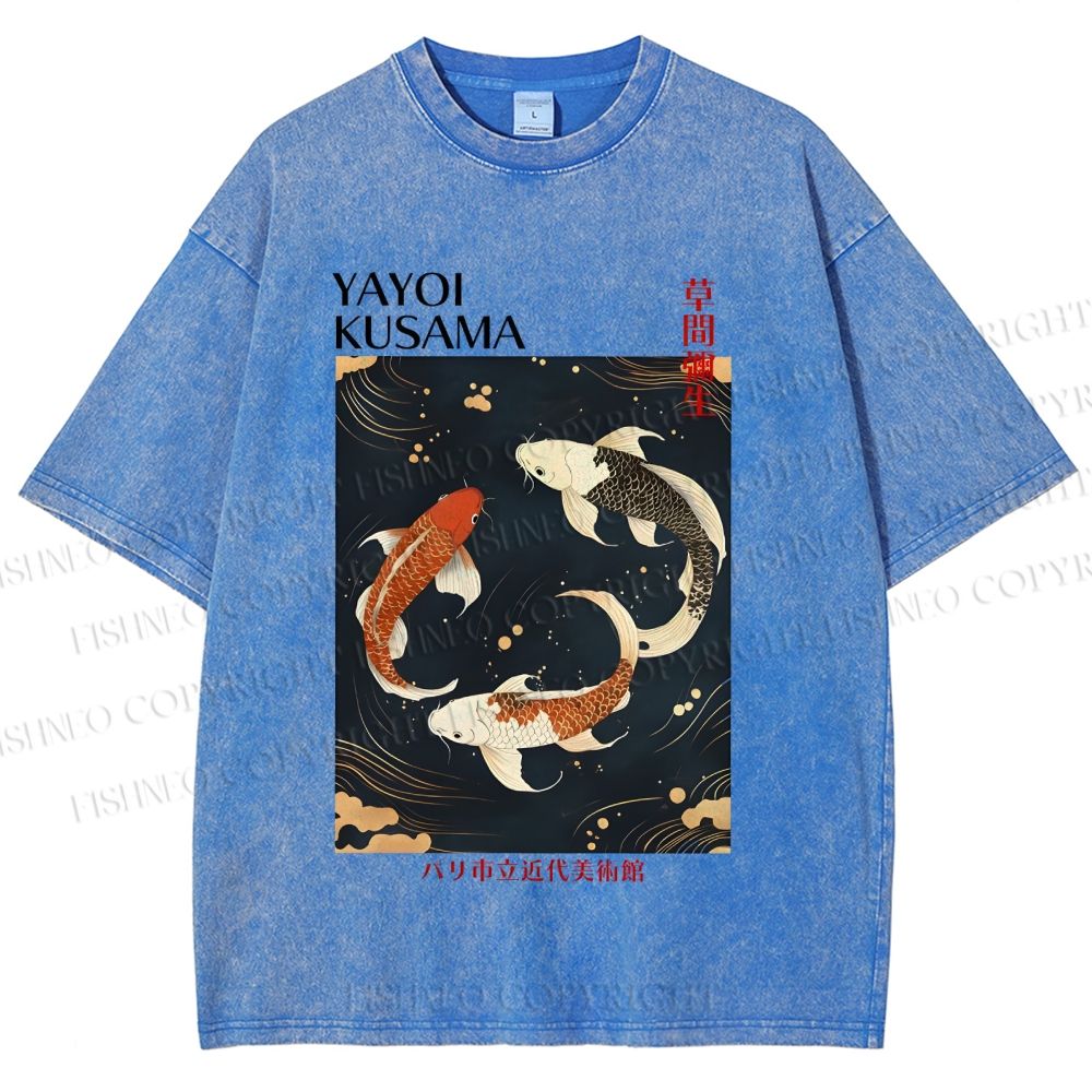 Unisex Yayoi Kusama Vintage Koi Printed Washed Tee
