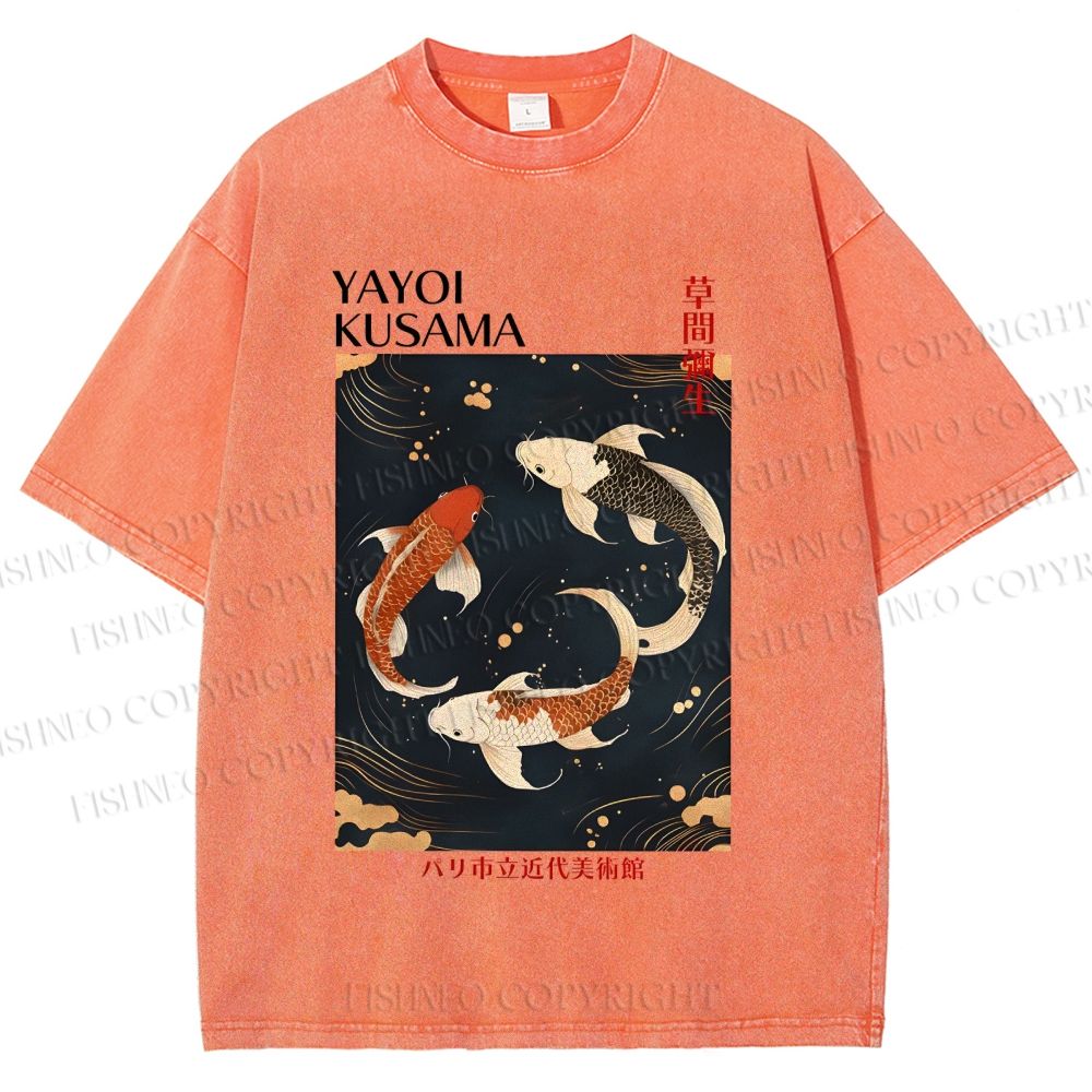 Unisex Yayoi Kusama Vintage Koi Printed Washed Tee