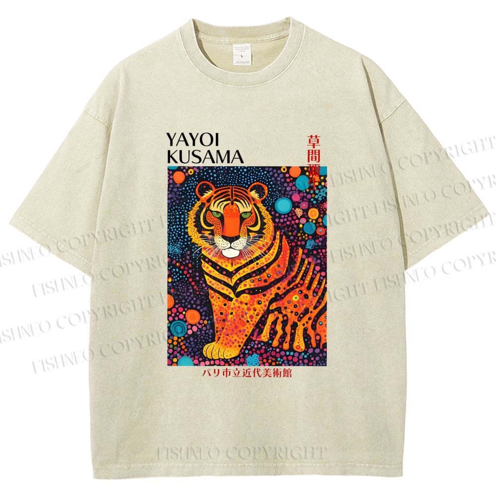 Unisex Yayoi Kusama Polka Dot Tiger Printed Washed Tee