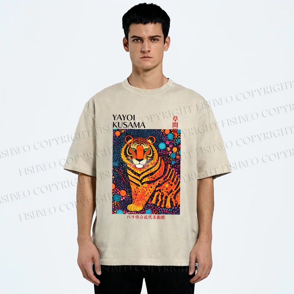 Unisex Yayoi Kusama Polka Dot Tiger Printed Washed Tee