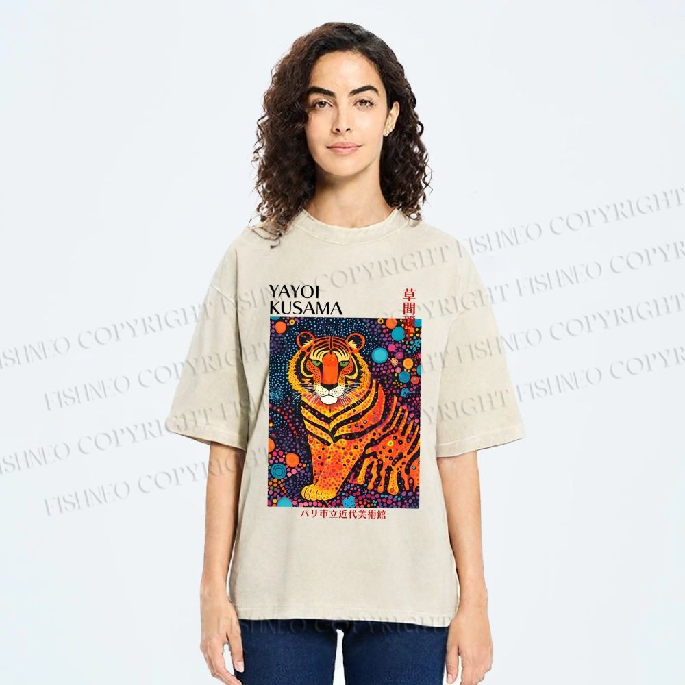 Unisex Yayoi Kusama Polka Dot Tiger Printed Washed Tee