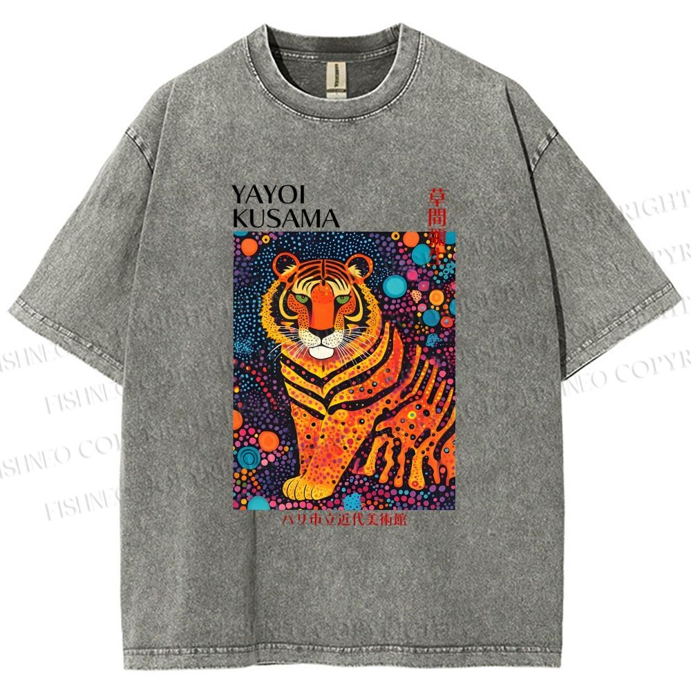 Unisex Yayoi Kusama Polka Dot Tiger Printed Washed Tee