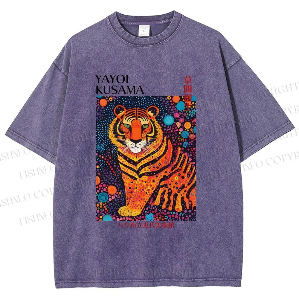Unisex Yayoi Kusama Polka Dot Tiger Printed Washed Tee
